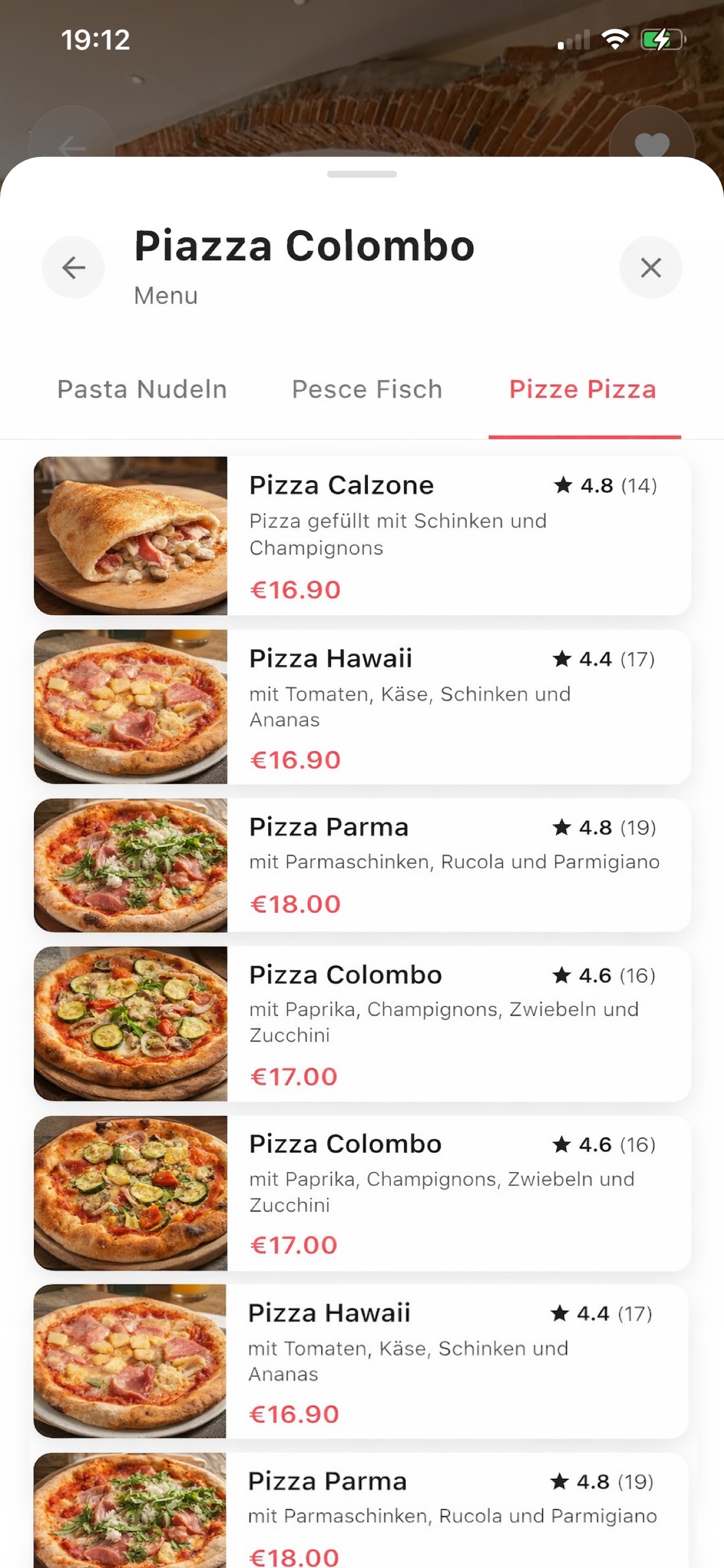 Detailed menu view